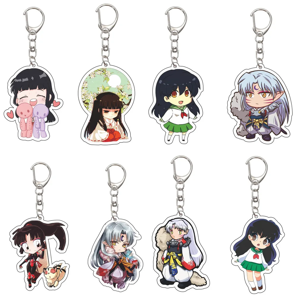 55MM Anime Inuyasha ‌   Schlüsselanhänger Kirara Sesshoumaru Higurashi Kikyō Kagome Inuyasha Sango Miroku Acryl-Schlüsselanhänger Weihnachtsgeschenke