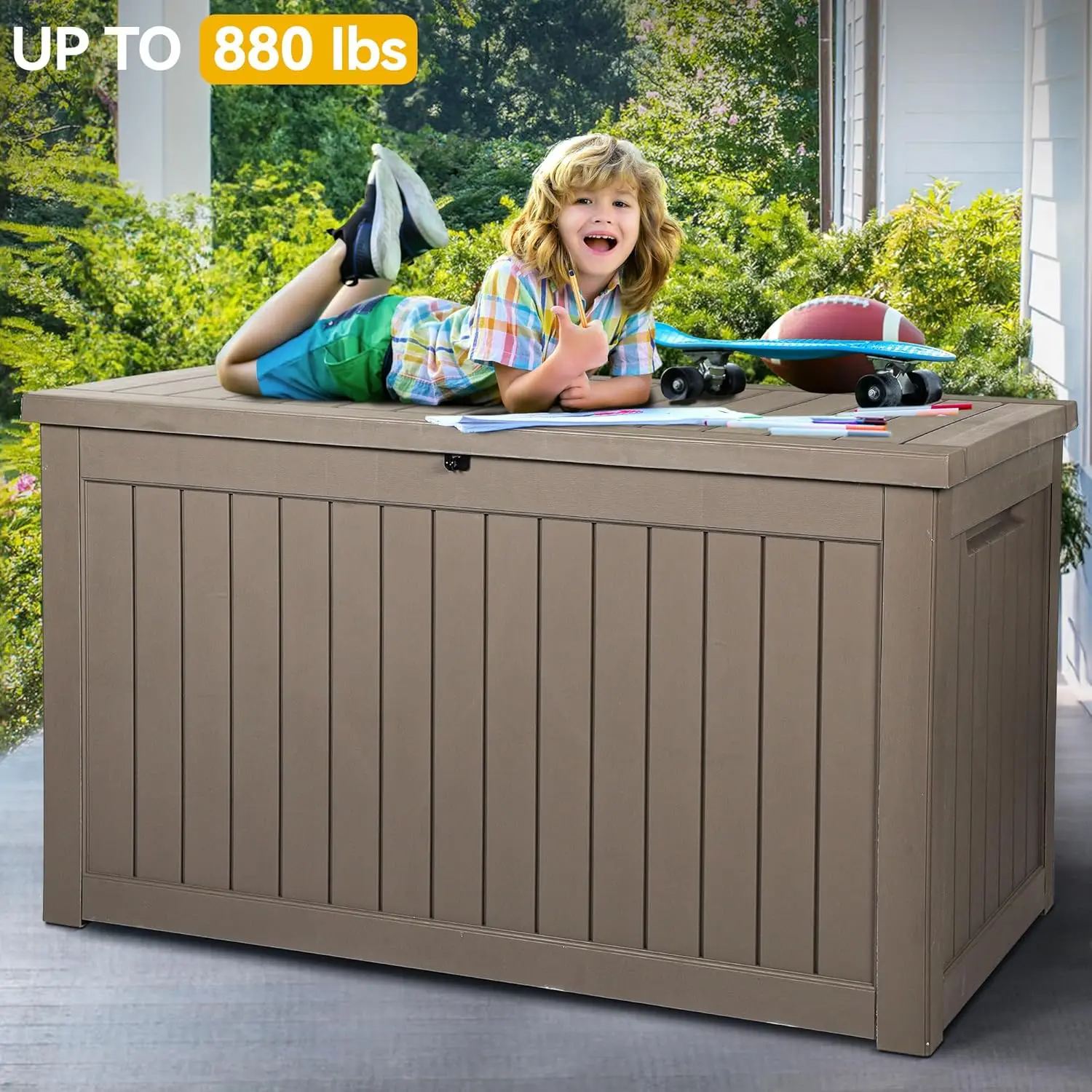 XXL 230 Gallon Deck Box, Extra Large Outdoor Storage Box for Gardening Tools, Patio Cushions, Waterproof and UV Resistant