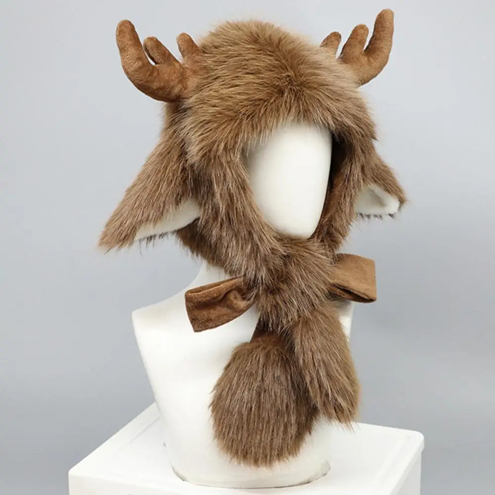 Winter Ear Flap Hat Ear Protection Hat Winter Hat with Ear Flaps Thickened Plush Scarf for Protection Cartoon Deer for Skiing