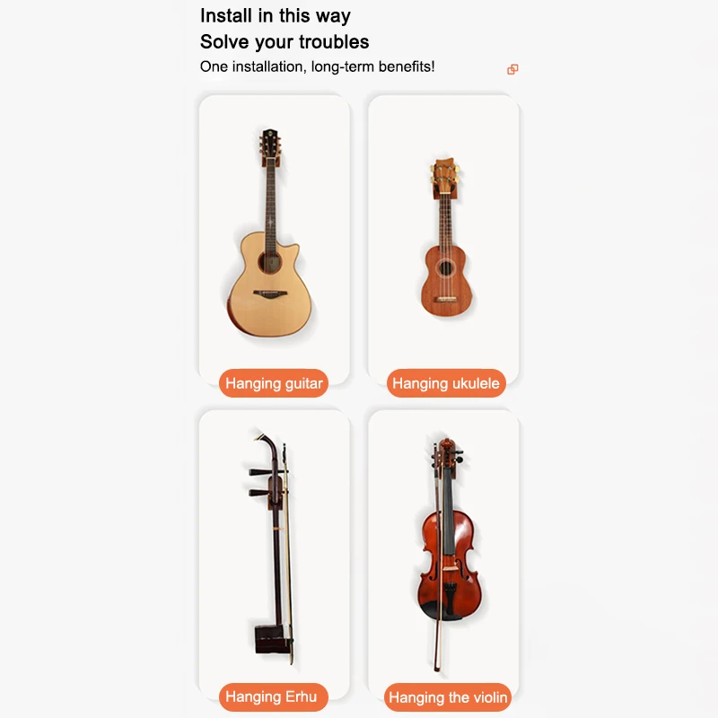 Wood Wall Guitar Hanger Display Rack Hanging Shelf Easy To Install For Violin Erhu Guitars Bass Ukulele Instrument Accessories