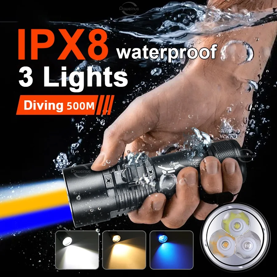 New Upgrade Professional LED Diving Flashlight 1000000LM Super Bright Diving Torch IPX8 Waterproof Underwater Scuba Dive Lantern
