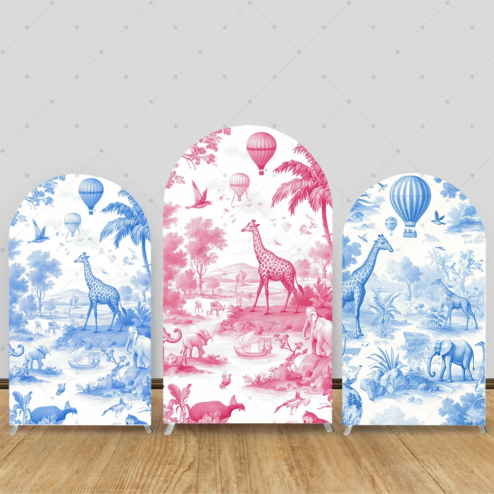 

2-sided Arch Backdrop Elegant Blue Pink Animal Newborn Birthday Party Hot Balloon Decor Baby Shower Background Decoration