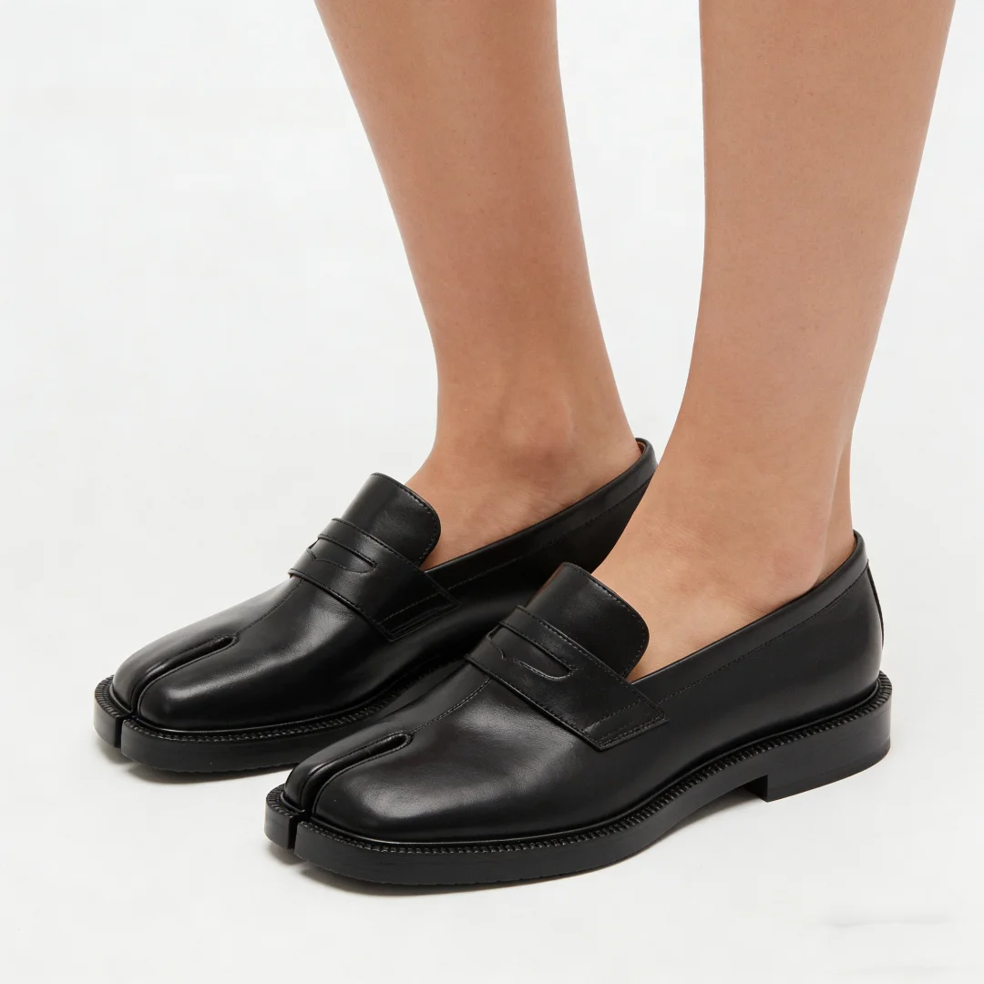 New Luxury Brand Tabi Shoes Man Split Toe Thick-soled Loafers Slip On Men's Single Shoes Soft Leather Party Wedding Men Shoes