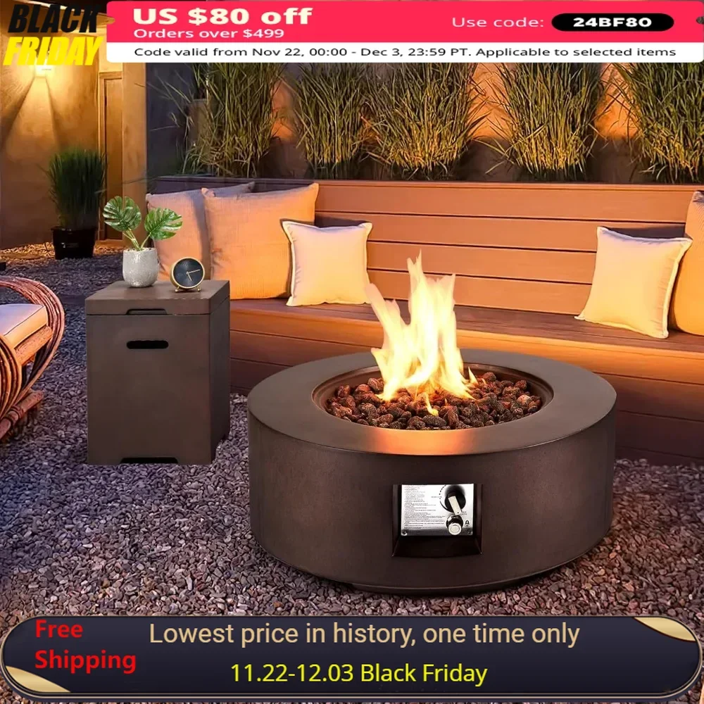 2-Piece Outdoor Propane Firepit with Tank Table, 30 Inch Auto-Ignition Round Gas Fire Pit,  50,000 BTU Steel Fire Table, FirePit