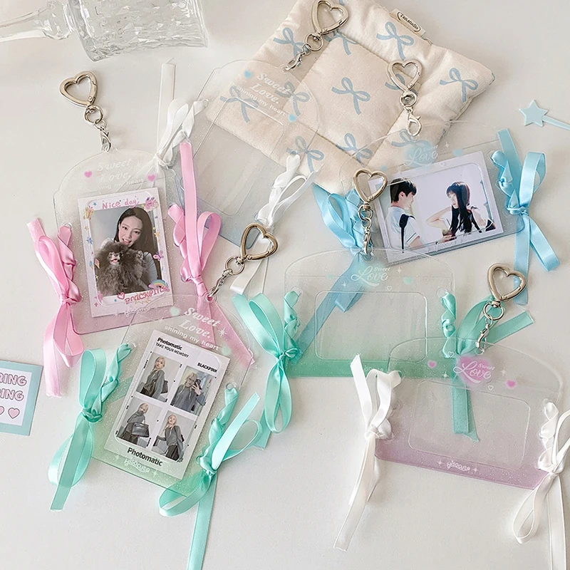 3-Inch Photocard Holder With Key Ring Ribbon Card Case Student ID Card Cover Case Portable Keychain Photocard Protector
