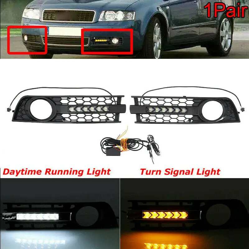 2 buah LED mobil DRL berjalan siang hari kisi lampu untuk Audi A4 B6 01-05