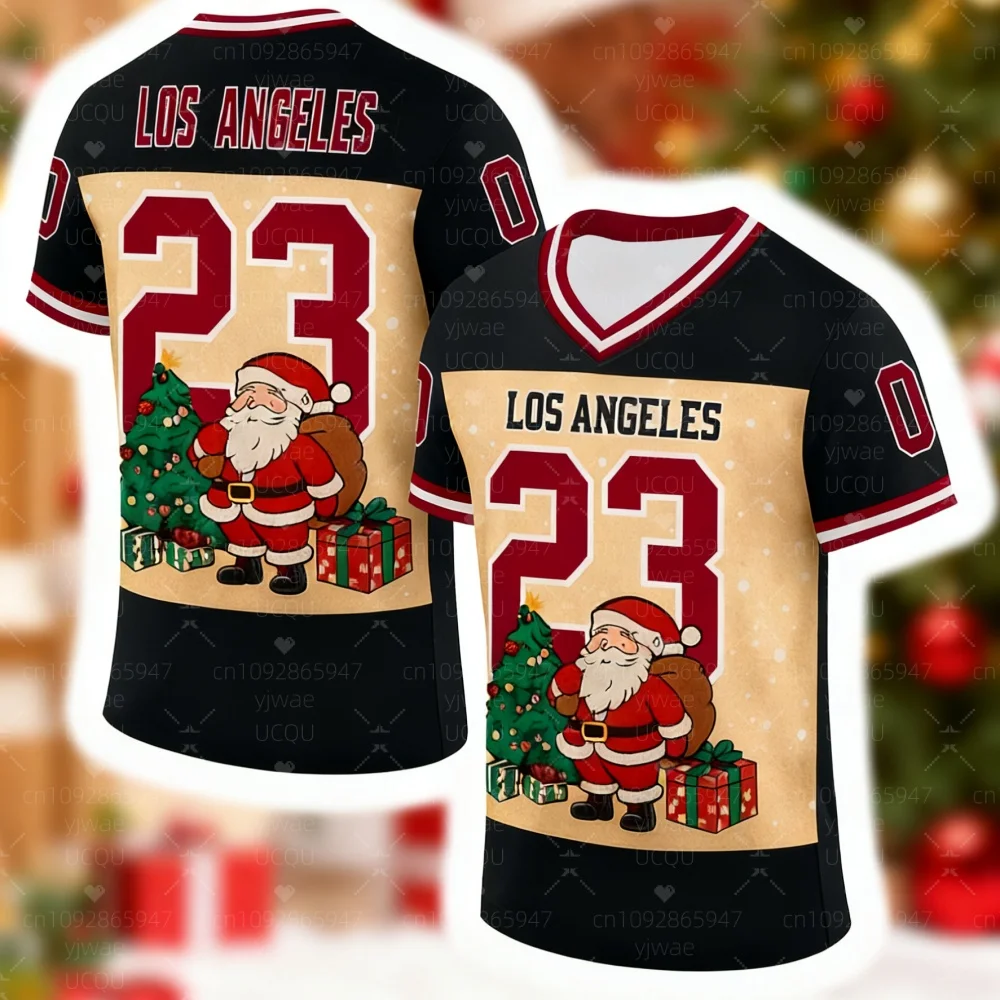 

2025 Christmas Men's Football T-Shirt Cartoon No.23 Graphic Design Casual V- Neck Tee Shirts Men Jersey Tops Christmas Clothing