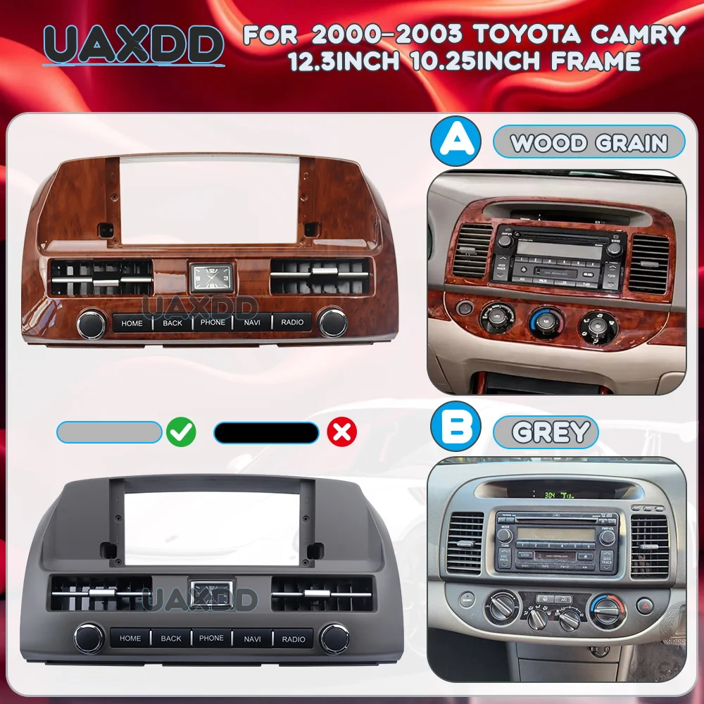 For Toyota Camry 2000-2003 12.3/10.25in 2 Din Center Android Frame Wiring Harness Canbus Decoder Replacement Install Adapter Set