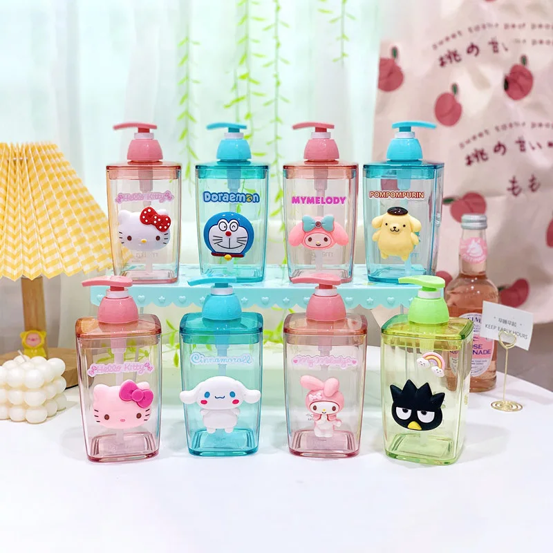 420Ml Kawaii Sanrioed Kittys Melody Cinnamoroll Kuromi Girls Hand Sanitizer Separate Perfume Shampoo Shower Press Gel Sub Bottle