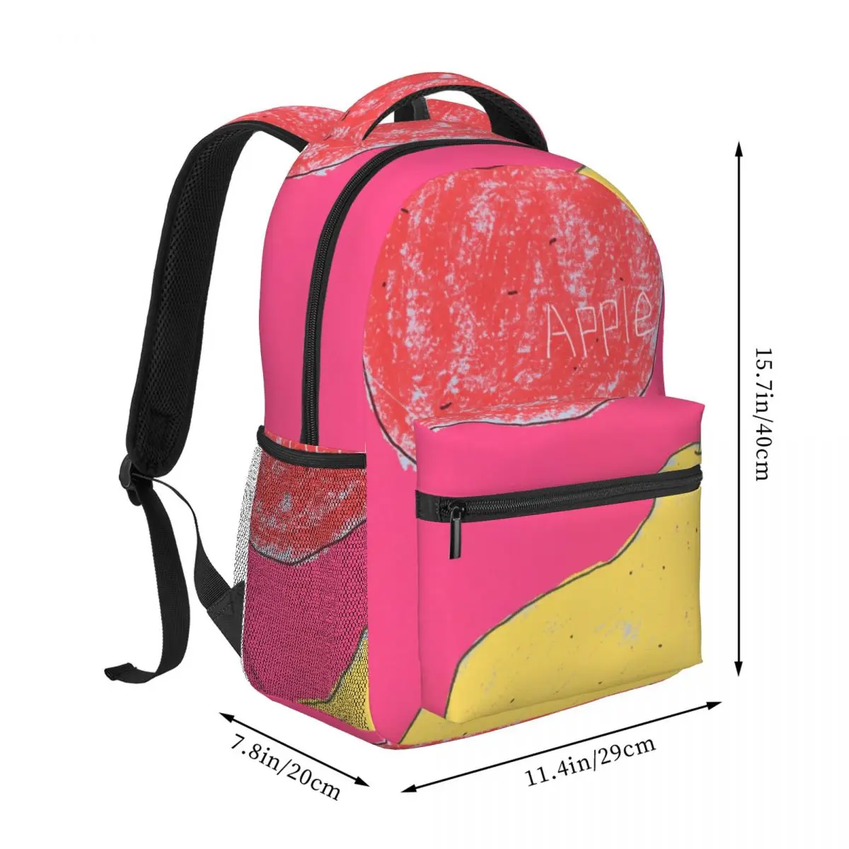 Sweet Student Backpack Center Apple Pear Whimsical Hand Drawn Pink Red Green Girls Bookbag for Valentine Birthday Daily School