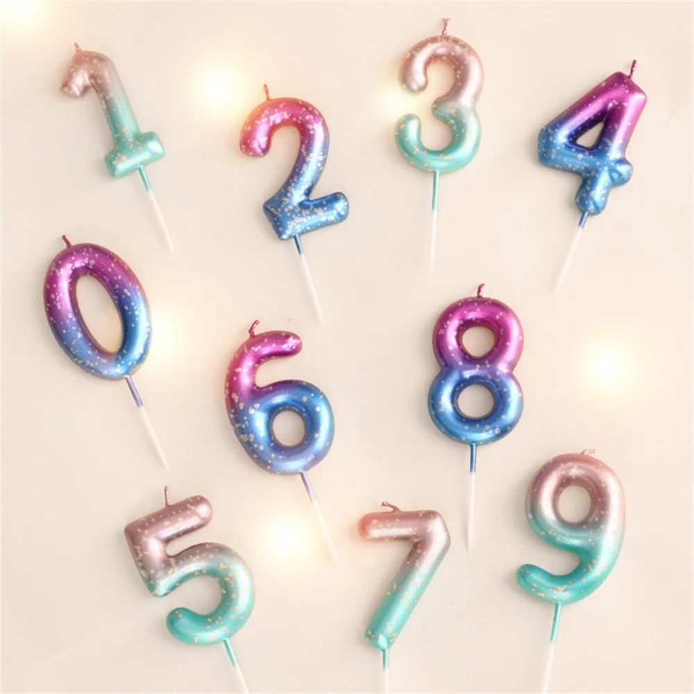 1Pc 6cm Creative Starry Sky Digital Candles Sea-maid Color Candle Birthday Cake Decoration Gradient Ramp Cakes Love Topper Party