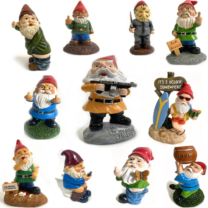 

12-17CM Multiple Styles Christmas Funny DwarfsStatue Garden Lawn Yard Decor Garden Gnome Figurines Decoration Mini Resin Statue