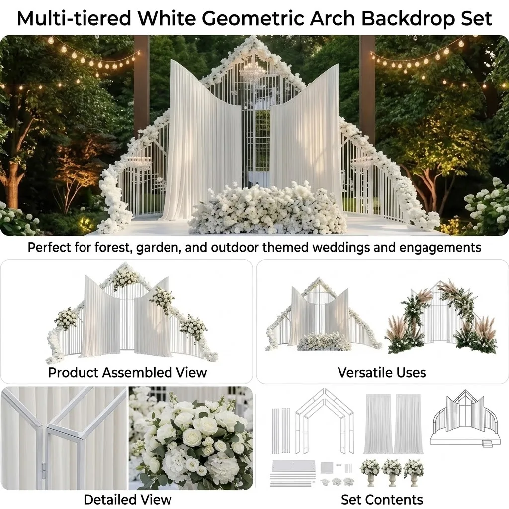 Metal Wedding Arch Background Stand Geometric Multi-layer Flower Balloon