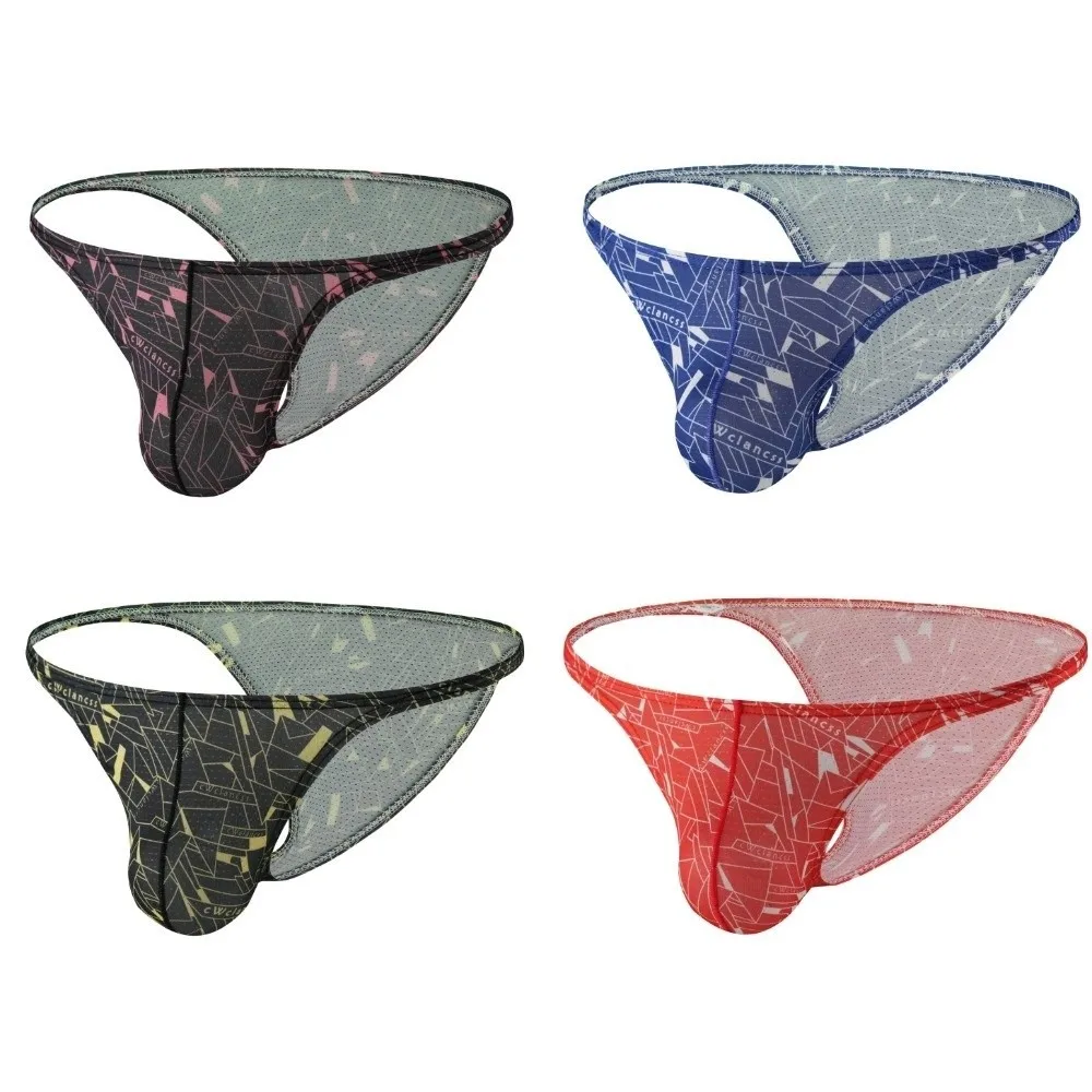 

Low Waist Mesh Stretch Male Underwear Breathable Moisture Wicking Men Briefs Fashion Geometric Pattern Panties