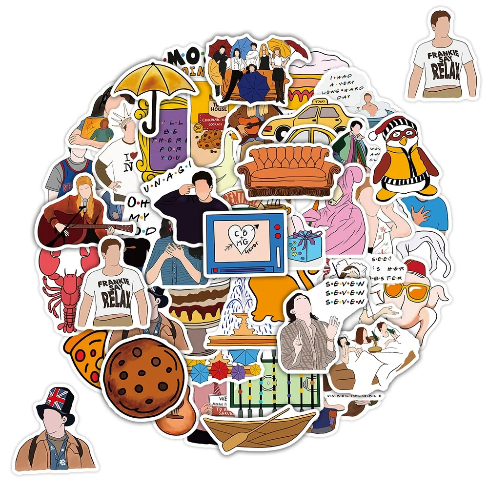 

10/30/50pcs Cartoon TV Series Friends Stickers Waterproof Graffiti DIY Water Bottle Phone Notebook Diary Funny Decals Decoration
