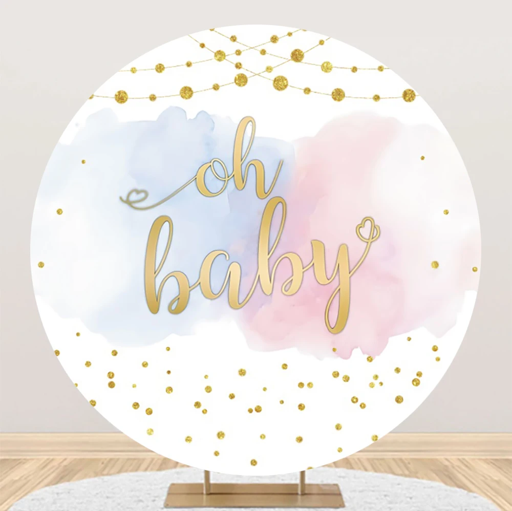 Laeacco Newborn Gender Reveal Round Backdrop Baby Shower Family Party Decor Boy or Girl Photographic Background Circle Backdrop