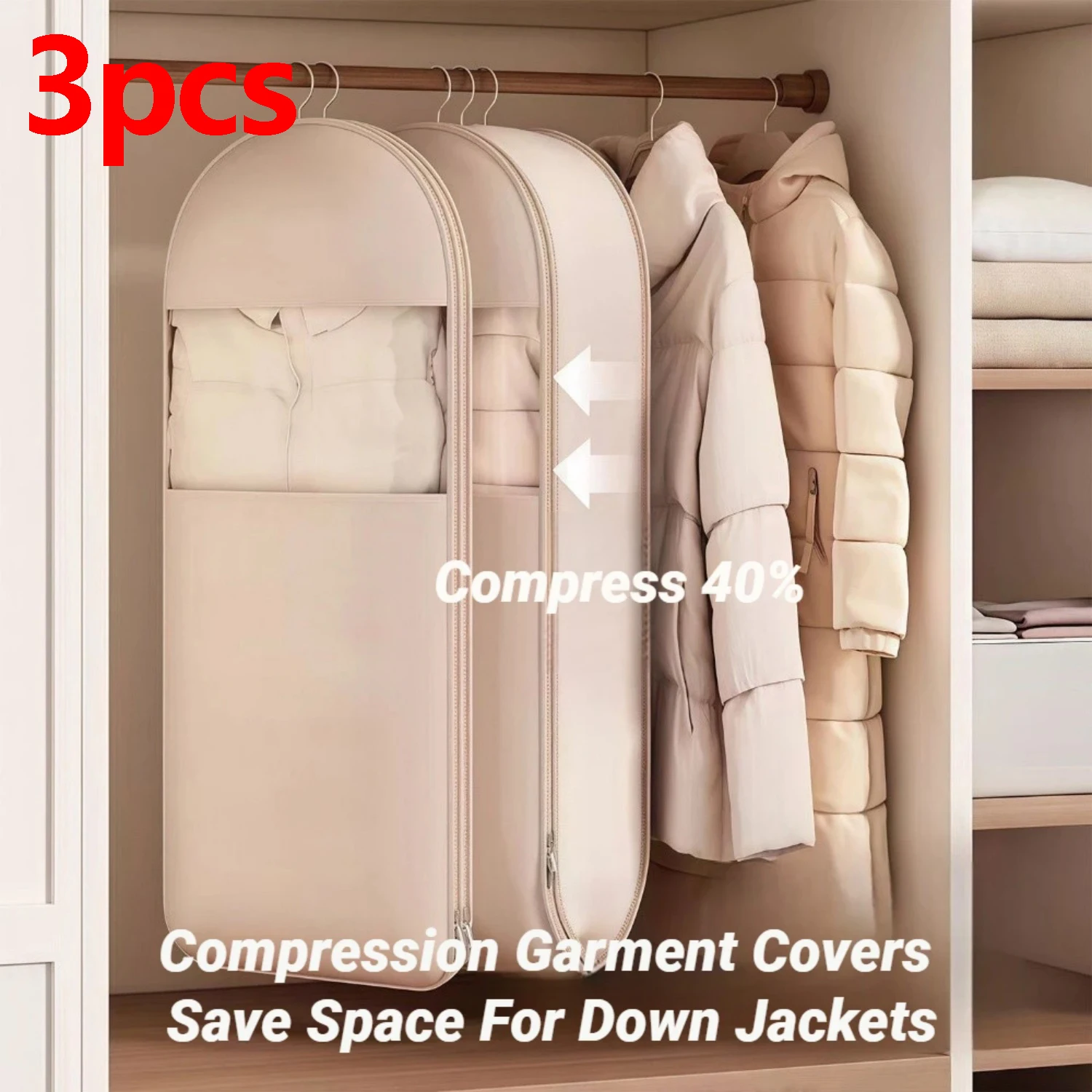 Hanging Compression Garment Bag Dust Proof Down Jacket Storage Cover Visible Window Wardrobe Clothes Organizer 3 Sizes Optional