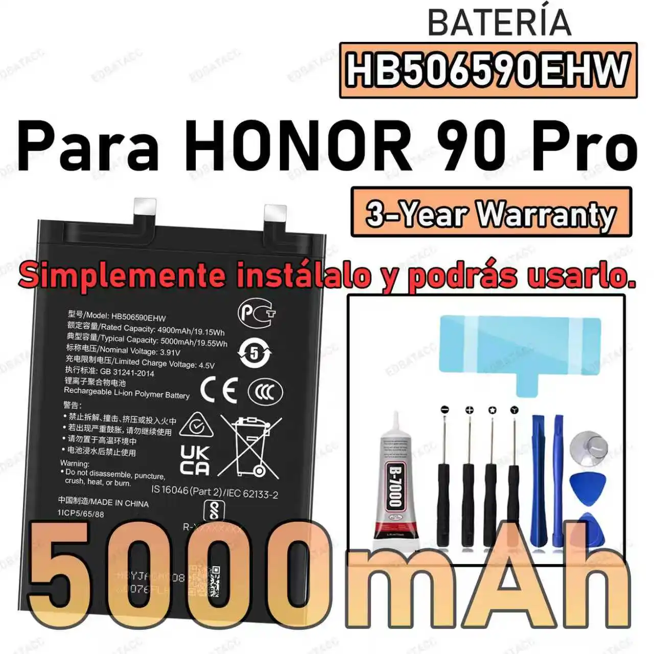 

100% New Zero Cycle HB506590EHW Battery For HONOR 90 PRO Phone batteries batteria+Free Tools