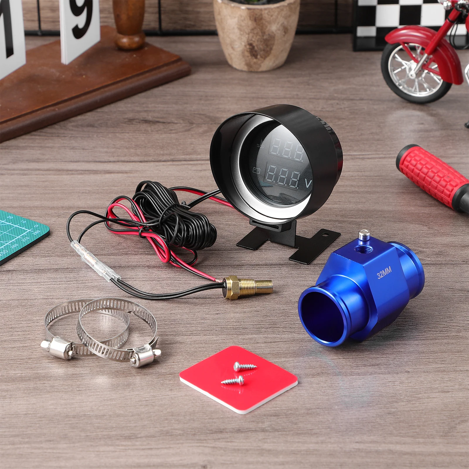 

Water Temperature Gauge Voltage Meter Dual Function Compact Design Compatible Cars Trucks Motorcycles Vehicle Monitoring