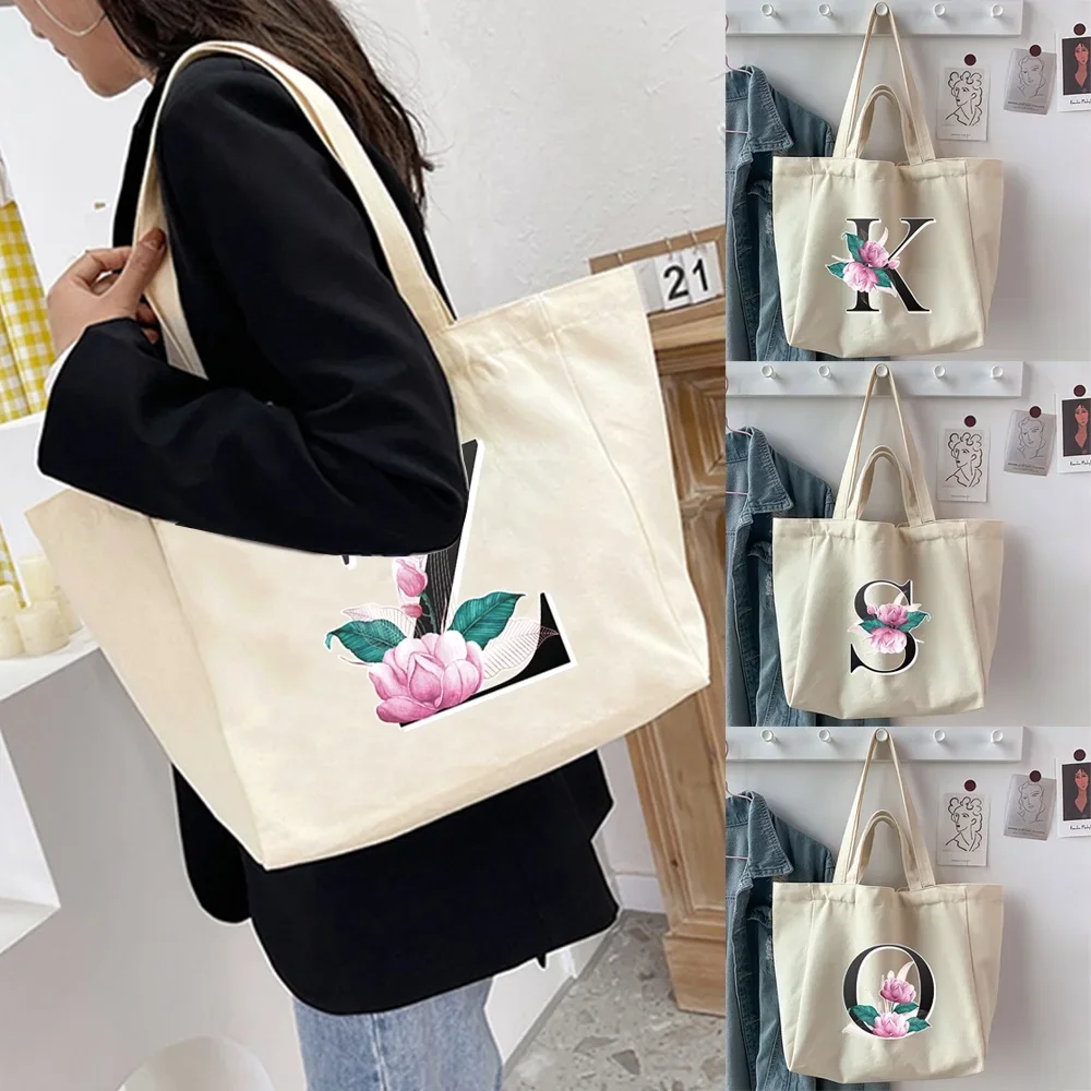 

Ladies' Shopping Handbag Fully Matched Canvas Large Capacity Foldable Letter Printed Shoulder Bag Organizer Handbag