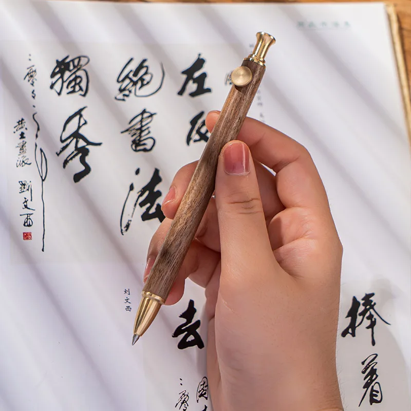 

High-end Solid Wood + Brass Ballpoint Pen Signature Business Office Neutral Pen High-end Exquisite Gift Student School Gel Pens