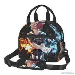 My foreAcademia-Sac à lunch isotherme pour enfants, boîte à lunch manga anime cool pour garçons, fourre-tout réutilisable avec ceinture initiée réglable