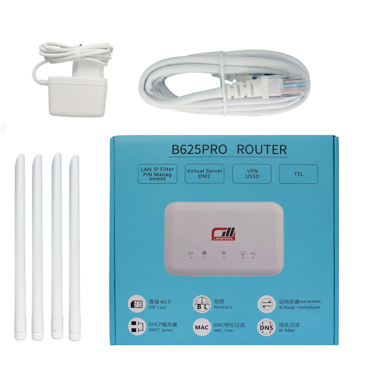 B625PRO-EU 4G Wifi Router 300Mbps with SIM Card Slot+4XAntenna 4G Wireless Router Support Battery Power B28 Band EU Plug