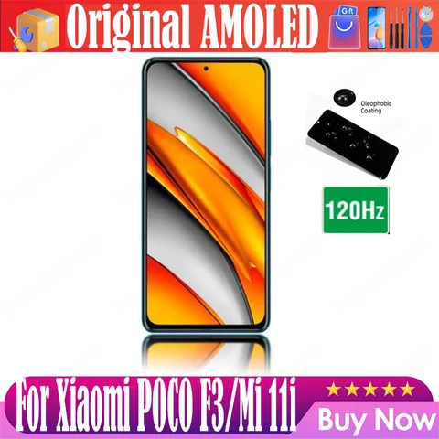 Originele AMOLED 120Hz LCD Display Voor Xiaomi POCO F3 M2012K11AG LCD LCD Touch Screen voor Mi 11i M2012K11G