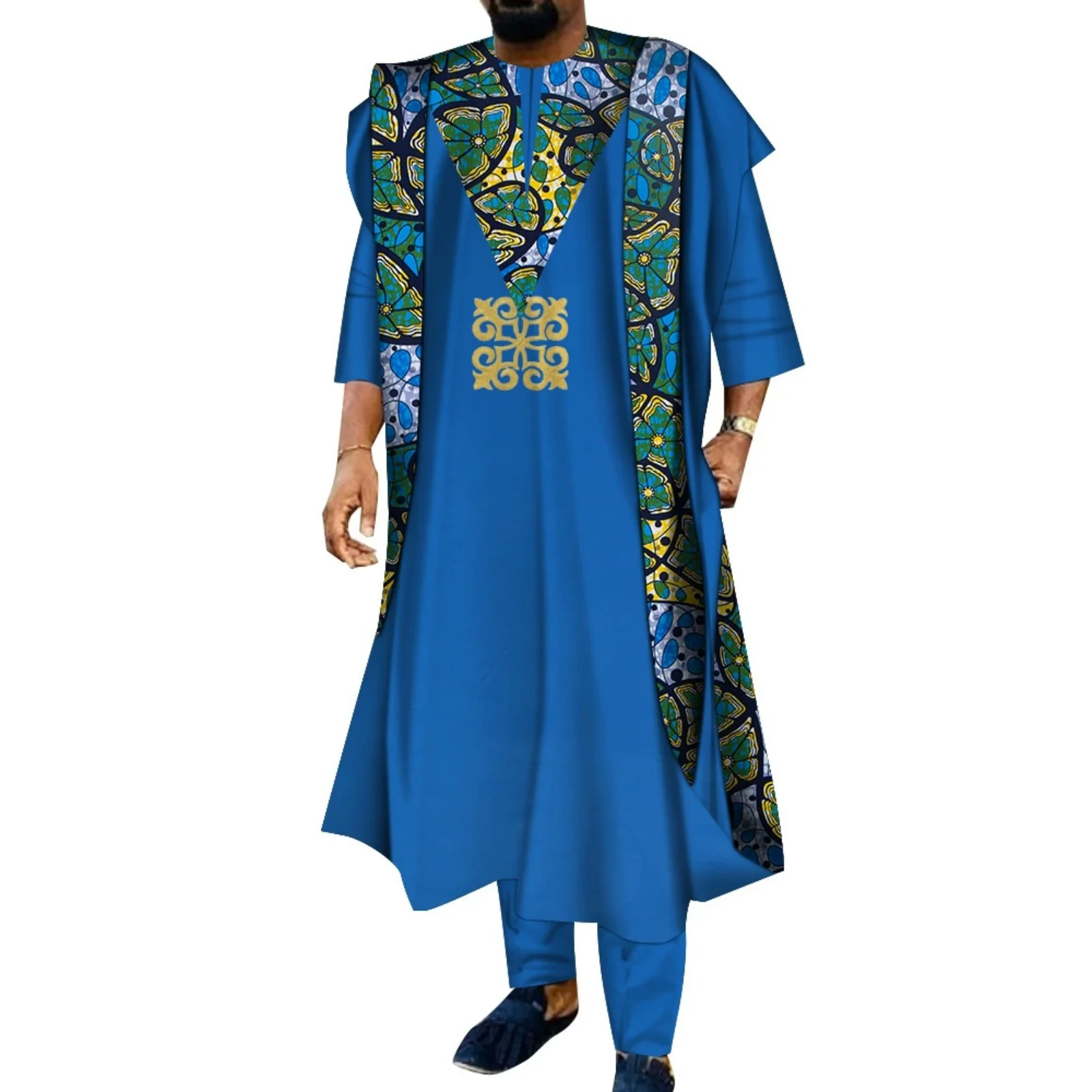 

Мужской африканский костюм-тройка: вышитый бубу, дашики, агбада, приталенный нигерийский наряд из ткани Базин Рич