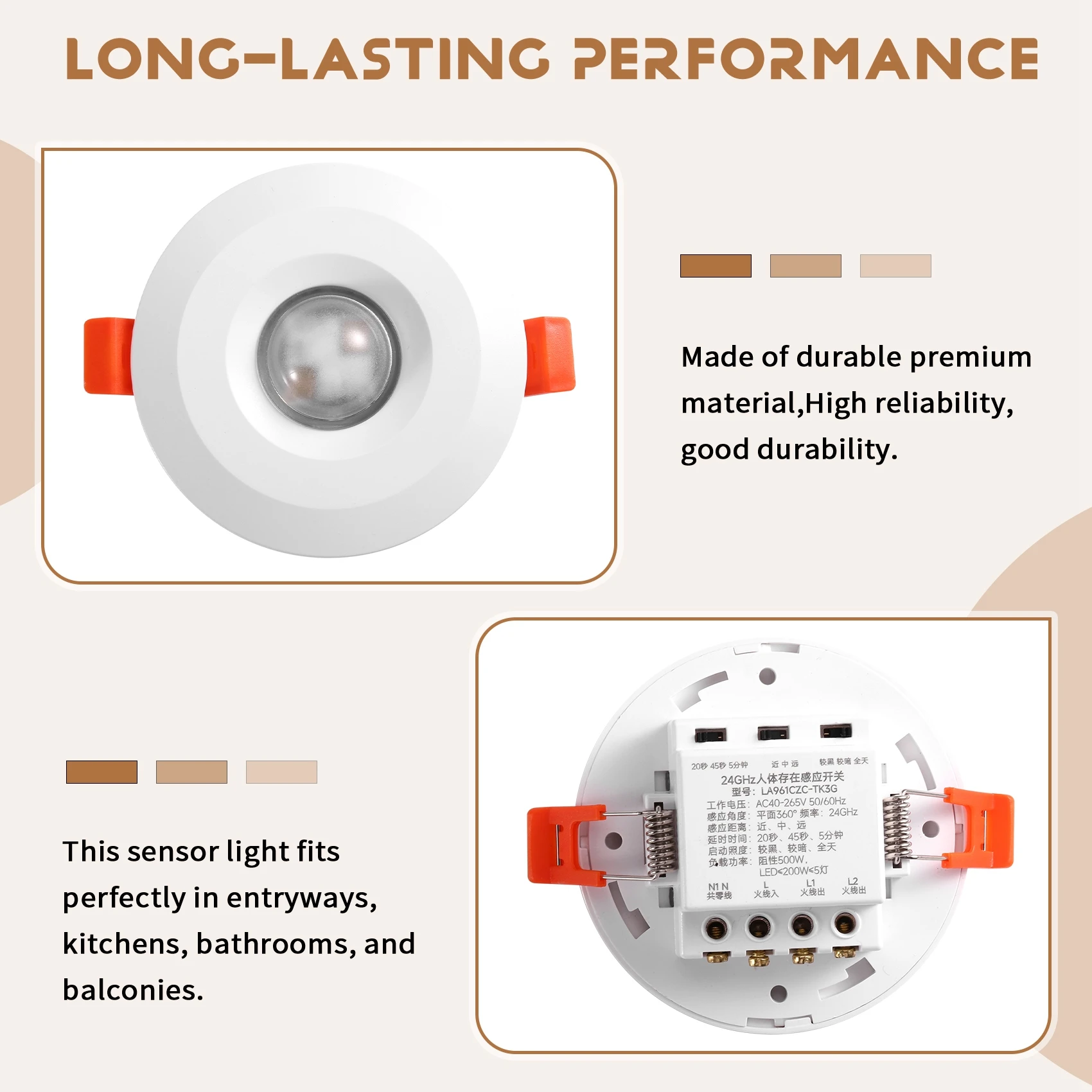 

FEDI-Human Body Sensor Light, 24G Adjustable Radar Presence Sensor, Suitable For Corridors, Hallways, Staircases, Entrances