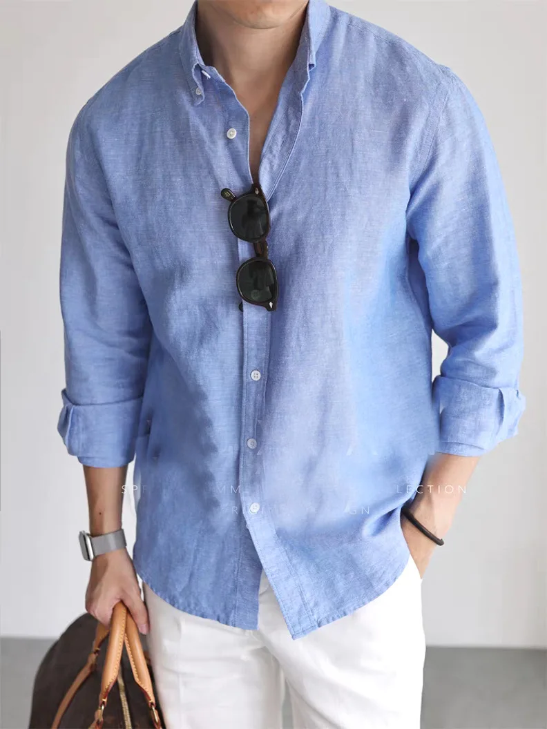Men's Slim-fitting Long-sleeved Casual Commuter Shirt Linen Cardigan