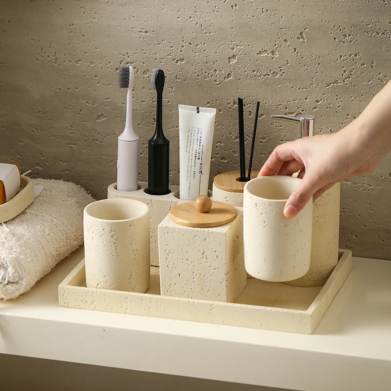Zara Home Bathroom Set - Beige Travertine Bathroom Set Natural Marble