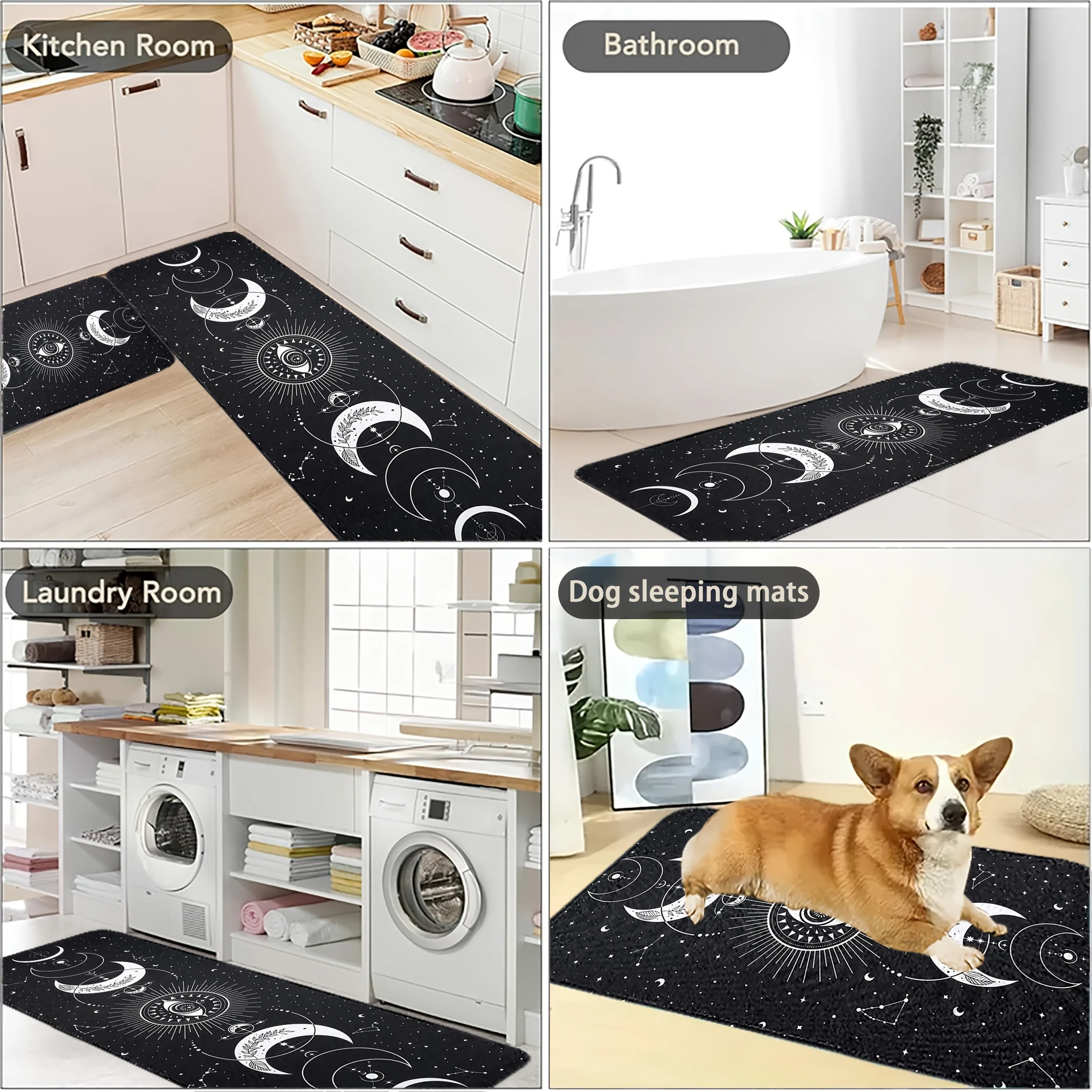 

1PCl Moon Phases & Stars Kitchen Rug Non-Slip Door Mat Pop design Bathroom Rug Bath Mat Carpet for Home Sink Laundry Decor