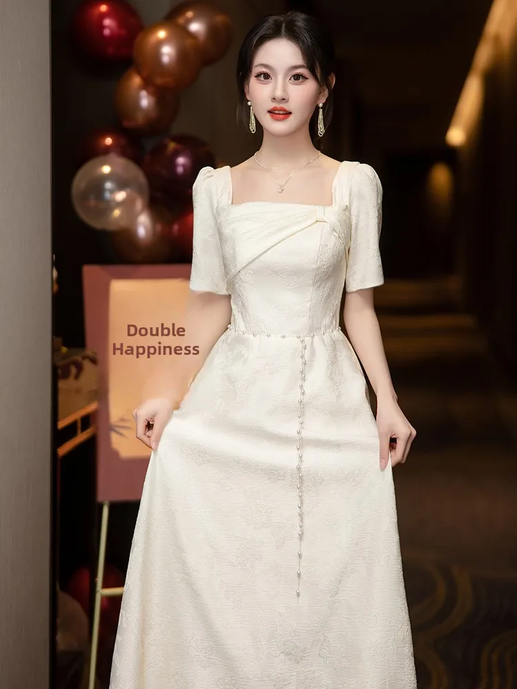 

Летнее повседневное платье для женщин на день рождения, выпускной или свадьбу, цвета шампань, с одним открытым плечом, коллекция 2025 года