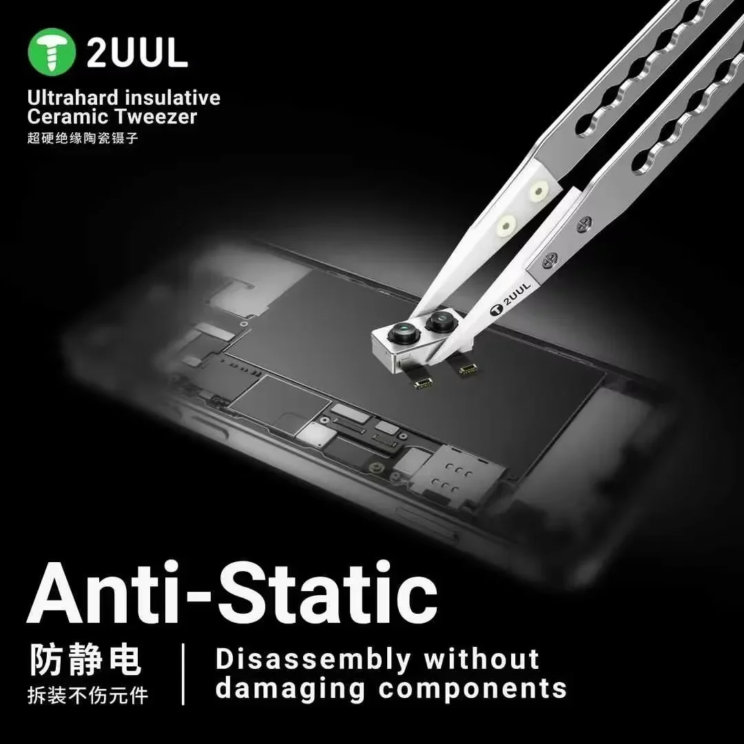 2UUL TW31 Ultrahard insulative Ceramic Tweezer Anti-Static For Mobile Chips Tweezers CPU/IC/PCB/Mobile Phone Repair Tweezer Tool image 4
