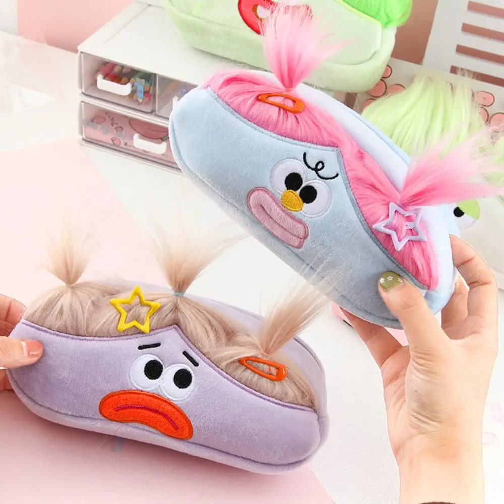 

DIY Fluffy Hair Afro-Hair Doll Pen Bag Large Capacity Stationery Storage Pencil Case Holder Funny Zipper Soft Plush Pen Bag