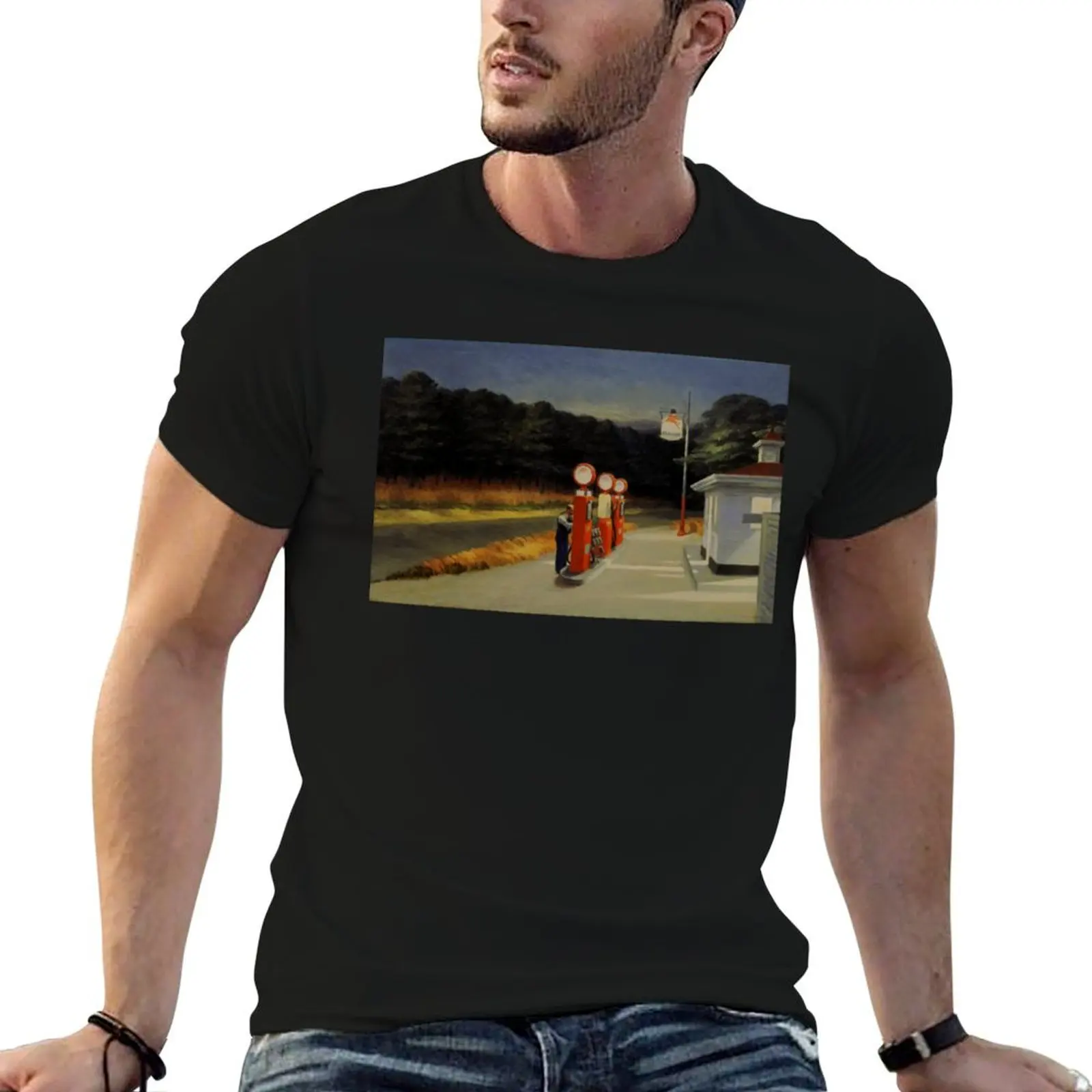 High Res Edward Hopper Gas 1940 T-Shirt customs design your own luxury designer oversized t shirt men