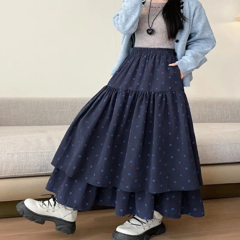 Semi Rok Vrouwen Herfst Winter Nieuwe Taart Rok Hoge Taille Dubbellaags Slanke Retro Bloemen Pluche Voel Grote Zoom Midi Rok Schattig