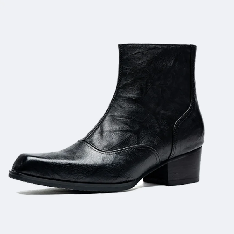 5 cm de salto alto dos homens botas quentes luxo couro genuíno estilo britânico artesanal inverno moda tornozelo sapatos sociais com altura homem