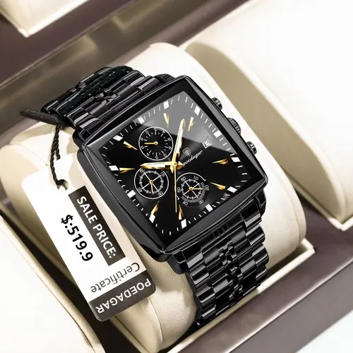 Imagen 2 del producto Reloj de pulsera POEDAGAR con estilo para hombre, cronógrafo luminoso resistente al agua con fecha, Reloj de cuarzo de lujo de acero inoxidable para hombre