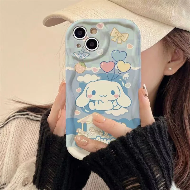 Cute Sanrios Cinnamoroll 3D Wave Phone Case For OPPO Reno 11 F 8 T 7 Z 6 5 4 Pro F23 F11 F9 4G 5G Soft Silicone Back Cover