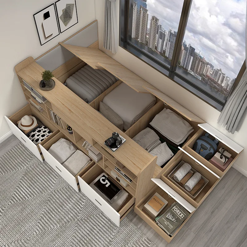 Step bookshelf single bed tatami bed economical storage board tall box storage bed