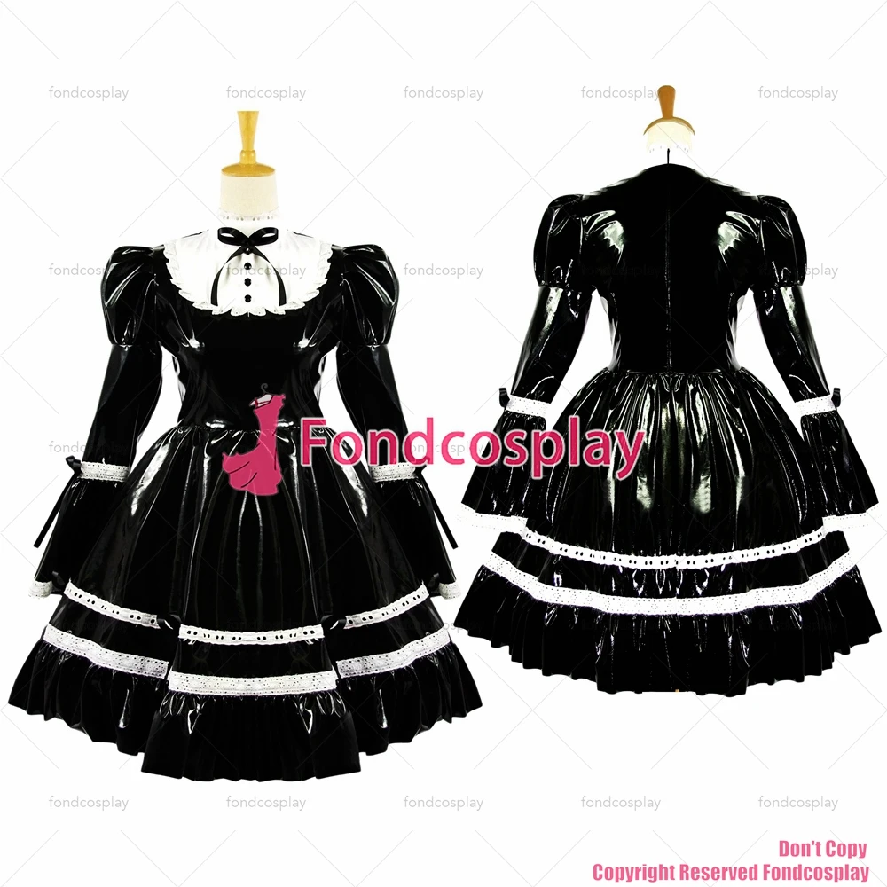 

fondcosplay adult sexy cross dressing sissy maid short gothic Lolita Black thin Pvc Dress Lockable Uniform Custom-made[G615]