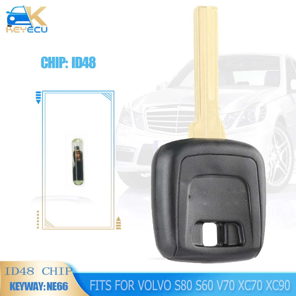 KEYECU ID48 / ID44 Chip Transponder klucz/obudowa kluczyka Uncut Blade dla VOLVO S80 S60 V70 XC70 XC90 1999 - 2013