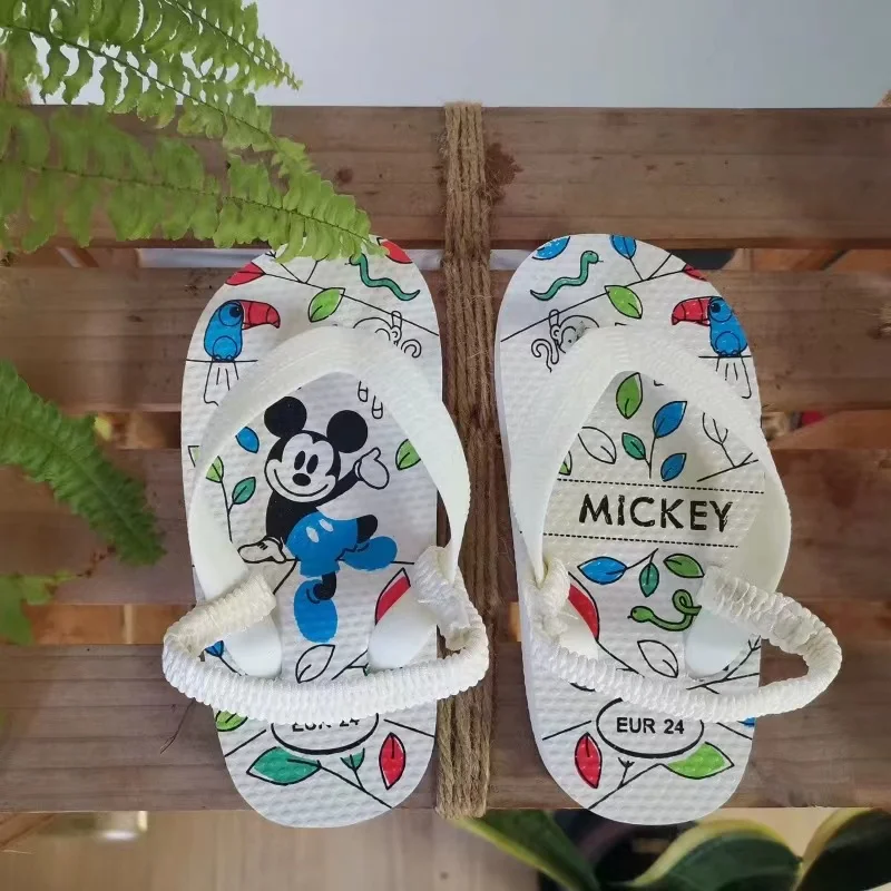 Summer Baby Boys Girls Beach Slippers Cartoon Mickey Mouse Print Children Flop Flip Infant Indoor Soft Sandals Kids Cute Shoes