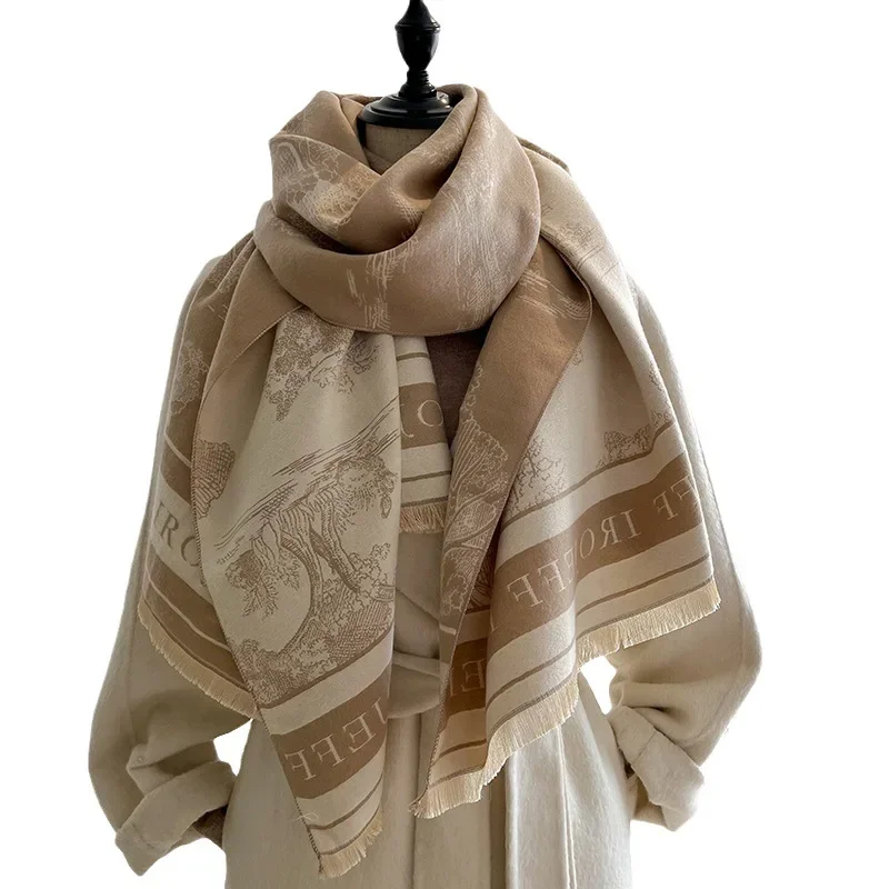 المرأة الجاكار المشهد اللوحة وشاح تقليد الكشمير سميكة الدافئة طويلة وشاح الموضة مكتب غرفة تكييف الهواء