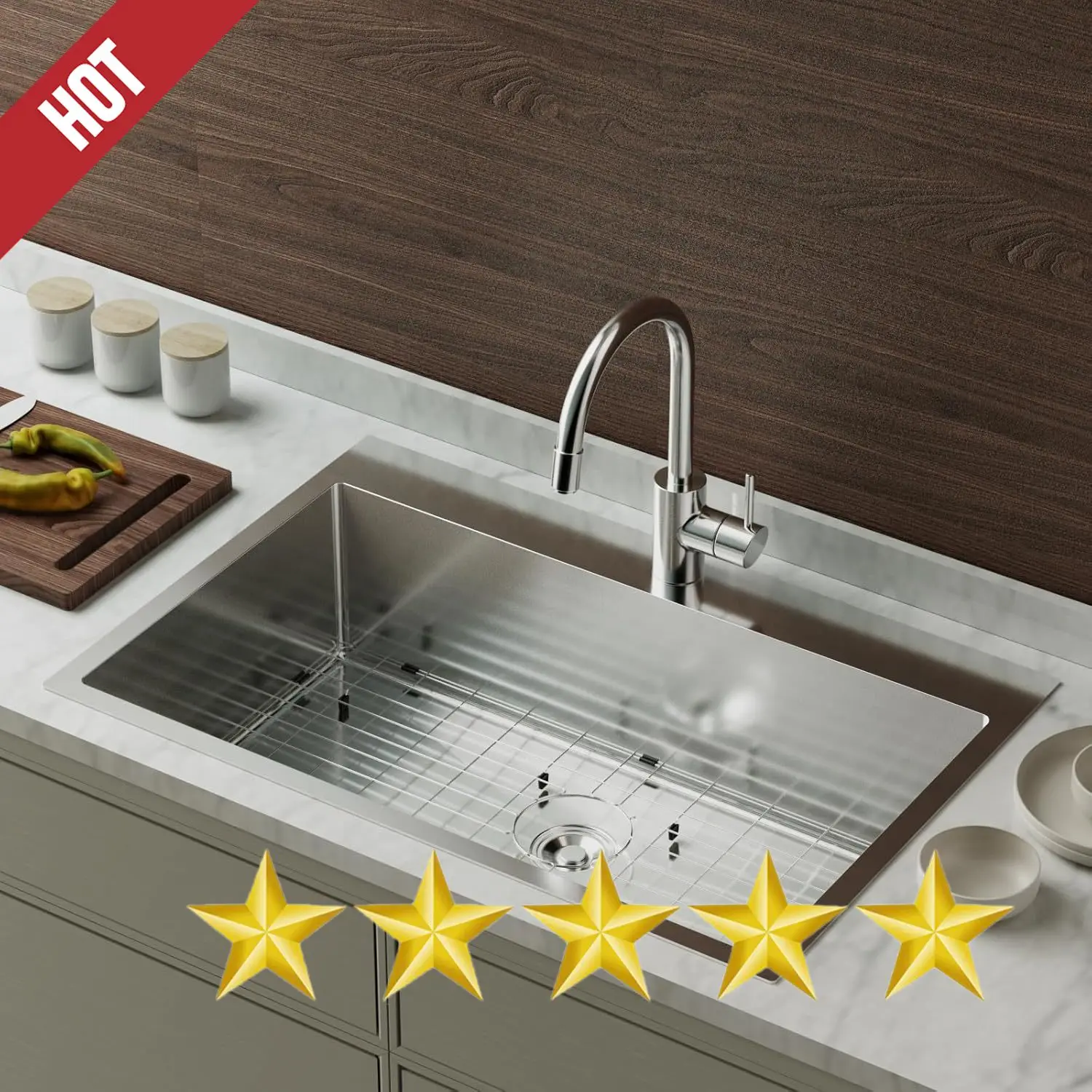 33Inch Top mount Kitchen Sink Drop-in, Farmhouse Kitchen Sink with Sink Protector 18 Gauge, Workstation Sink, Stainless Steel