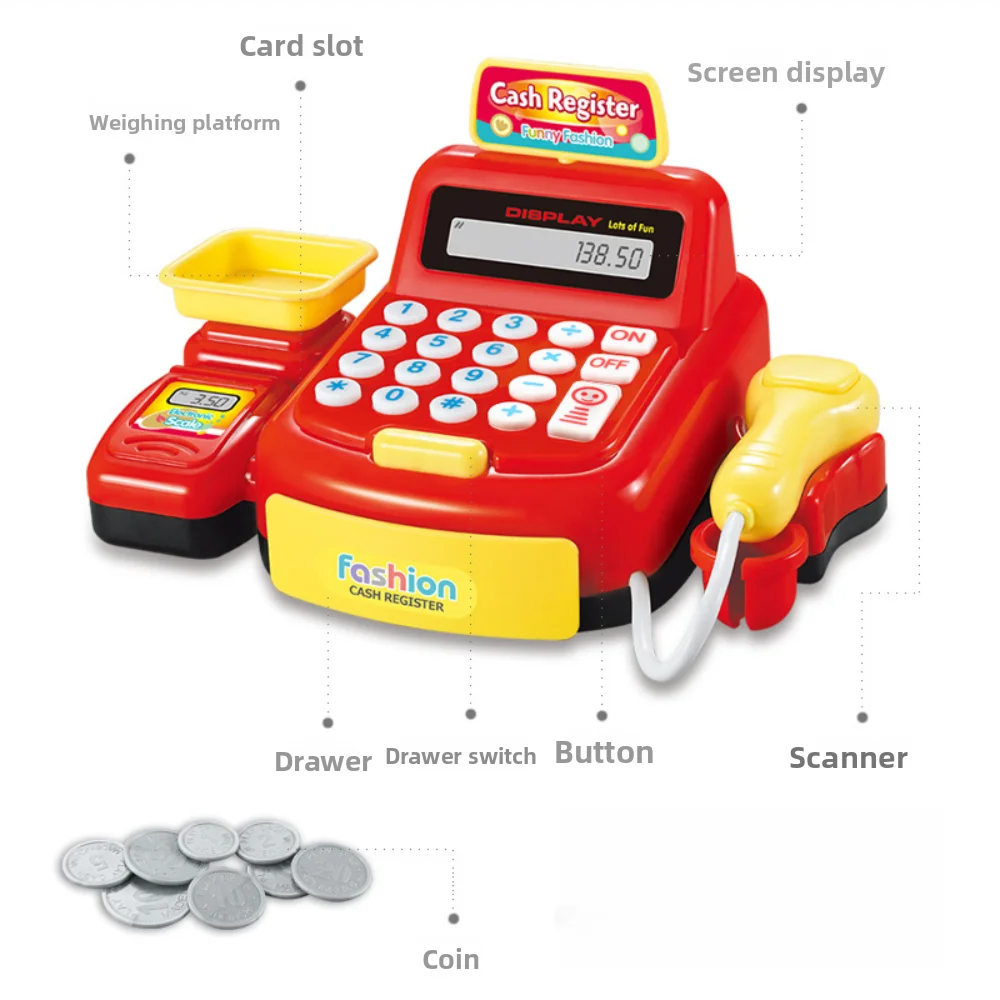 New Simulation Role Play Shopping Calculator Interactive Sound Lights Cash Register Plastic Supermarket Calculator Indoor Play