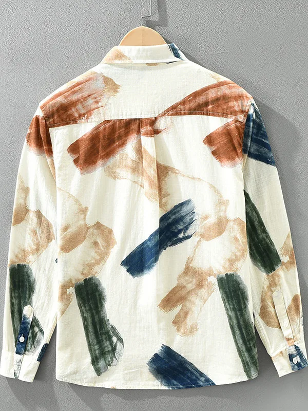 Casual Long Sleeve Men's Shirt Printed Design Collar Jacket Autumn Fashion Personalized Cotton Loose Fit Youth Style Spring A...
