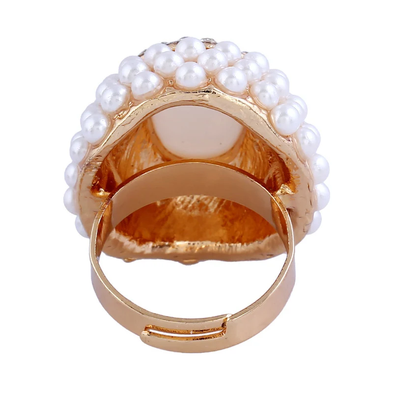 Vintage White Opal Crystal Ring for Women Luxury Natural Pearl Gold Color Adjustable Rings Female Bohemian Jewelry Anillos